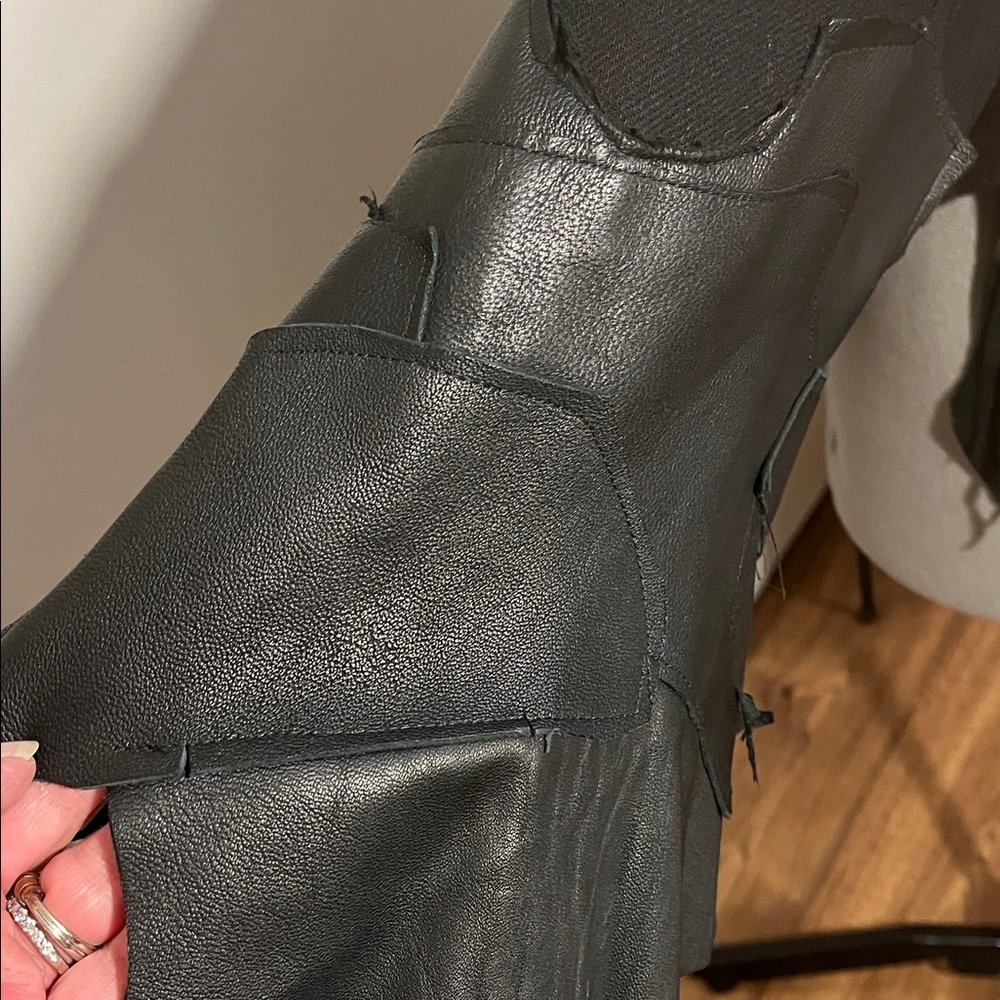 Unique Black Leather Patchwork Long Sleeve Top - image 3